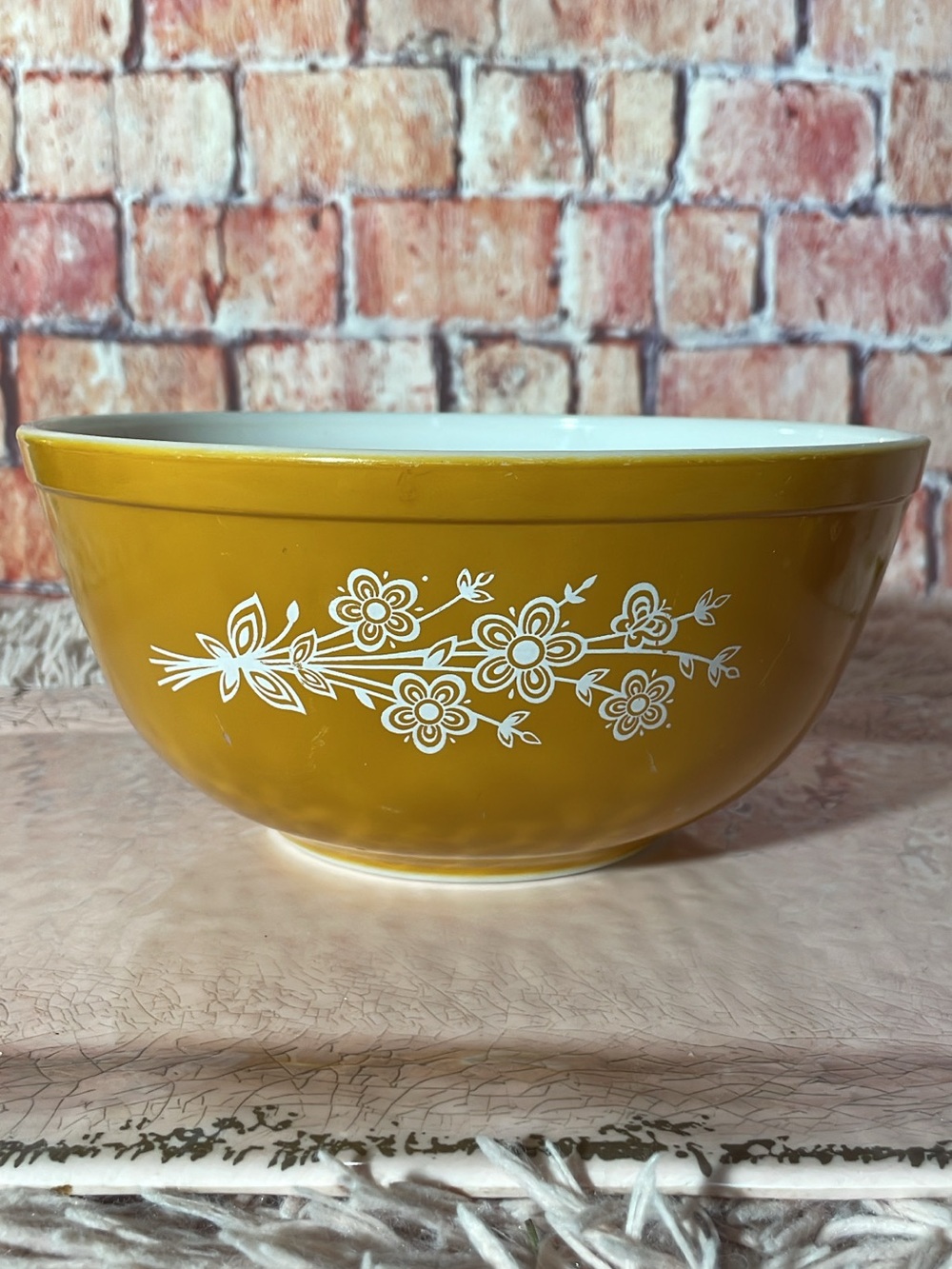 Vintage Butterfly Gold Yellow Floral Mixing Bowl